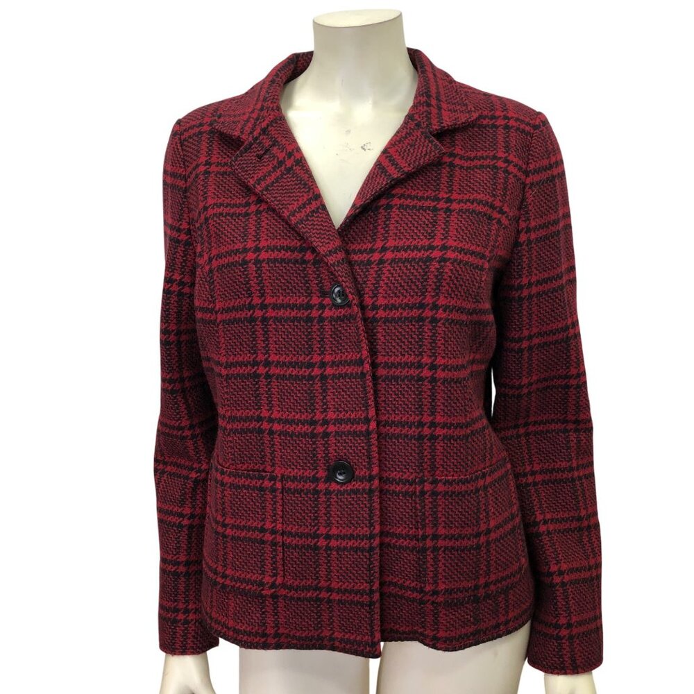 Talbots Womens Red‎ & Black Plaid Wool Blend Blazer Jacket Size 10